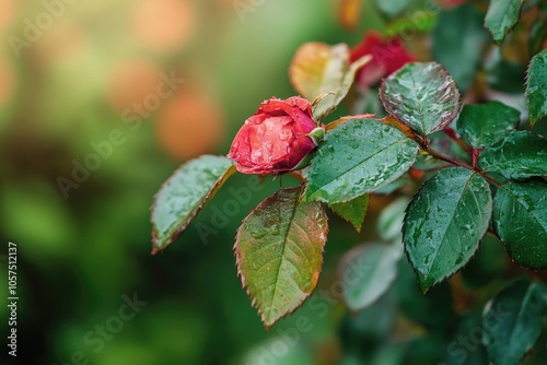 close up leaves rose flower with bokeh