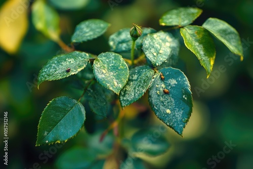 close up leaves rose flower with bokeh