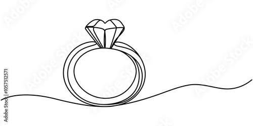 Wedding Ring, Diamond Ring Continuous Line Icon, Wedding Ring Continuous Line Icon, Solitaire Ring Continuous Line Illustration, Heart Shaped Diamond Ring, Rings Vector Line Icon - Simple Thin Line