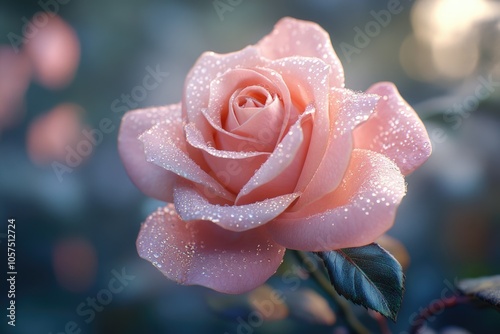 close up leaves rose flower with bokeh