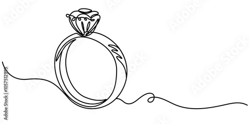 Wedding Ring, Diamond Ring Continuous Line Icon, Wedding Ring Continuous Line Icon, Solitaire Ring Continuous Line Illustration, Heart Shaped Diamond Ring, Rings Vector Line Icon - Simple Thin Line