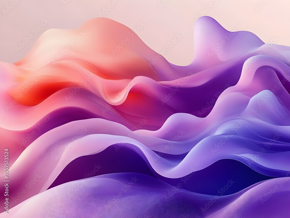 Fototapeta premium An abstract representation of flowing waves in soft gradients of pink, orange, and purple, creating a serene and dreamlike atmosphere.