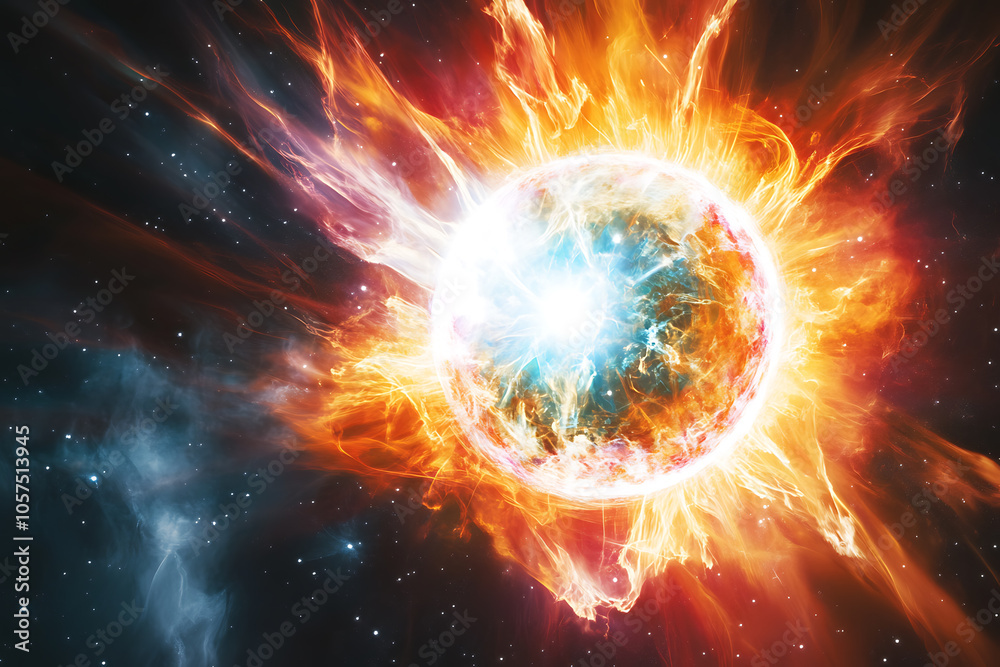 The image displays a highly detailed structure of a neutron star, featuring its dense, compact core surrounded by intense magnetic fields