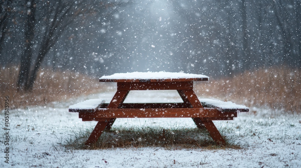 Snowy picnic table in the woods Snowy picnic table in the woods