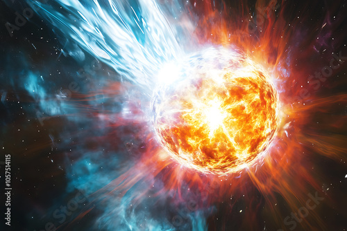 The image displays a highly detailed structure of a neutron star, featuring its dense, compact core surrounded by intense magnetic fields photo