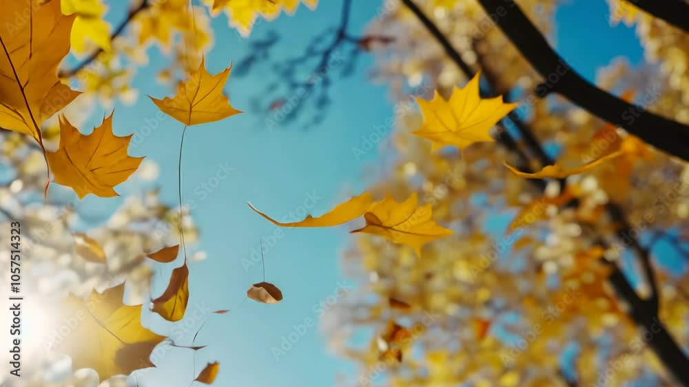 Autumn leaves falling against a clear blue sky Autumn leaves falling against a clear blue sky