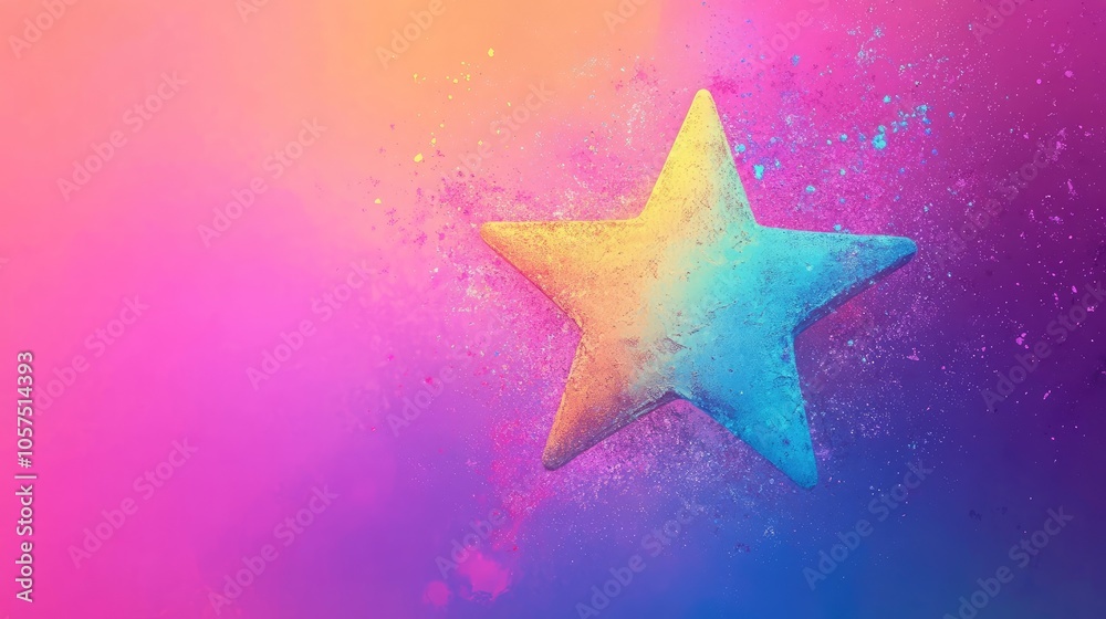 Obraz premium Vibrant rainbow star shape design with colorful elements on the background, ideal for creative projects, with ample space for text or graphics. Colorful rainbow star shape design attracts attention.