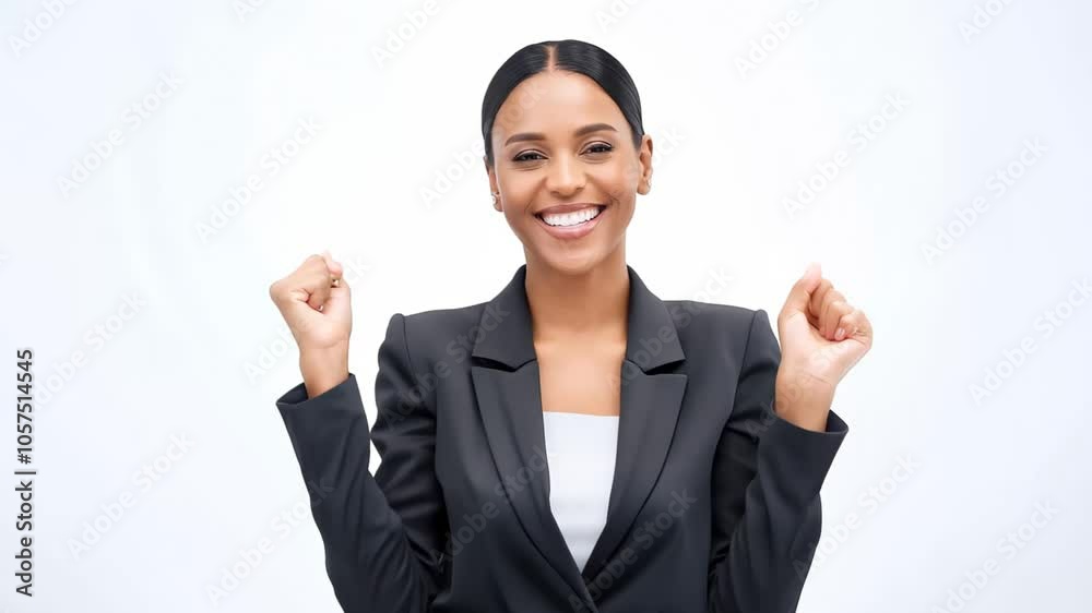 Close Up Isolated Business Beauty Woman Happy Cheering Smiling on White Background - Success Concept Close Up Isolated Business Beauty Woman Happy Cheering Smiling on White Background - Success Concept