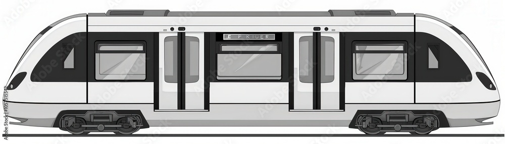 A white train with a black stripe on the side A white train with a black stripe on the side