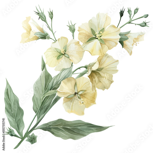 Watercolor illustration of okra blossom, isolated on a white background, and okra blossom vector