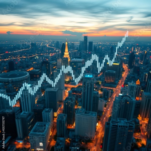 Forex and stock market chart hologram over panorama city view of bangkok the financial center in asia the concept of international trading double exposure Condominium   photo