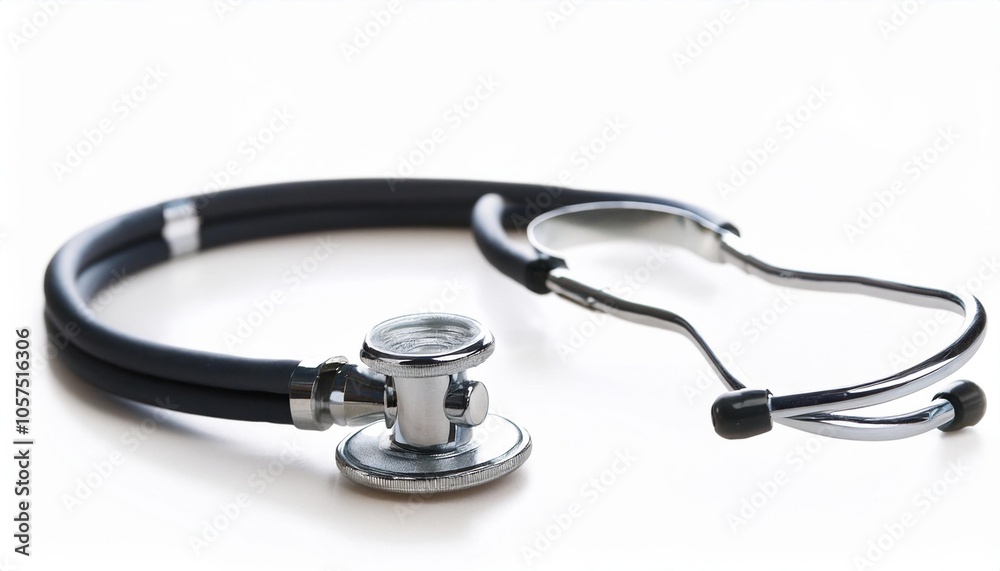 Stethoscope on White Background Isolated. Full Shot of Medical Devices. Stethoscope on White Background Isolated. Full Shot of Medical Devices.