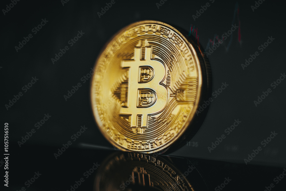 Bitcoin on trading screen with market trend Bitcoin on trading screen with market trend