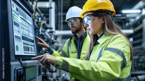 South American engineers creating smart grids for green industrial projects, promoting energy efficiency and sustainability in industrial processes.