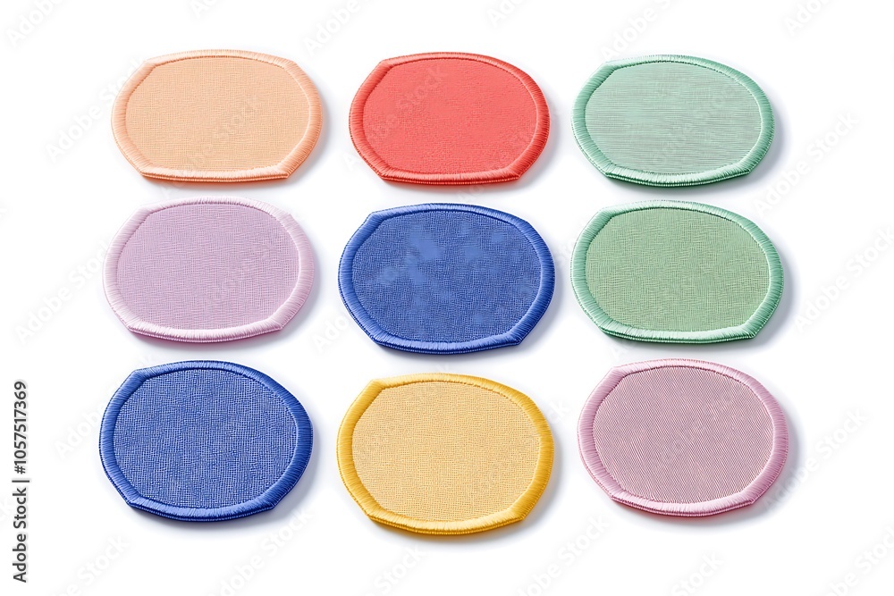 Colored round and square embroidered patch mockup Colored round and square embroidered patch mockup