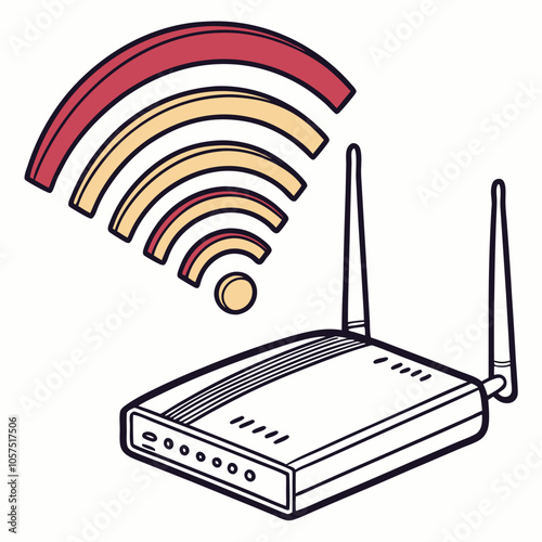 A simple illustration of a wireless router with antennas, perfect for representing internet connectivity, networking, and communication. This graphic is ideal for educational materials.