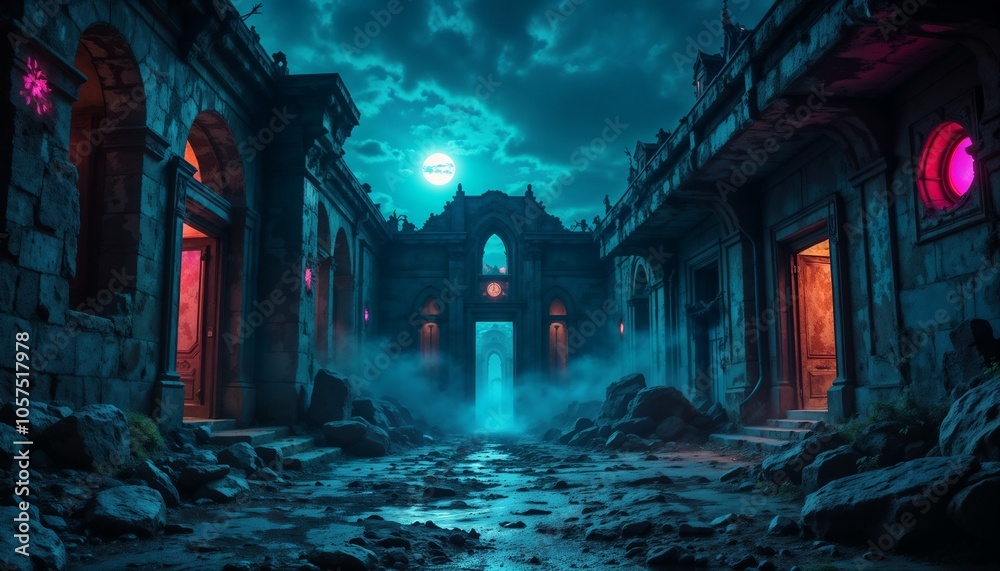 Mystical Ruins Under Moonlight Mystical Ruins Under Moonlight