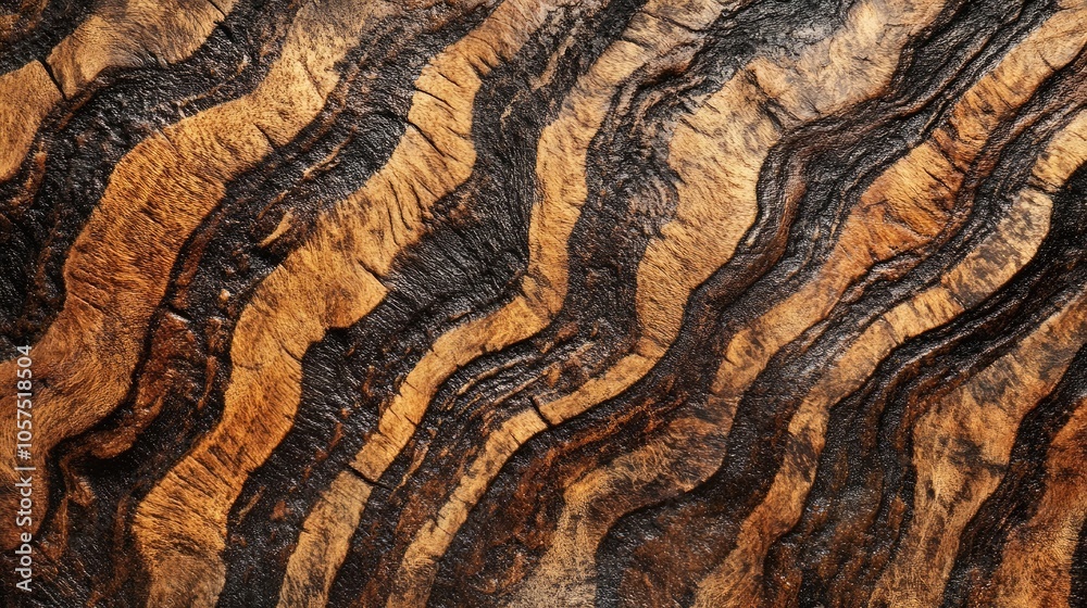 Fototapeta premium Intricate tiger stripe pattern captured in the wild, highlighting the unique texture and design of wildlife. A perfect wildlife texture background with ample copy space.
