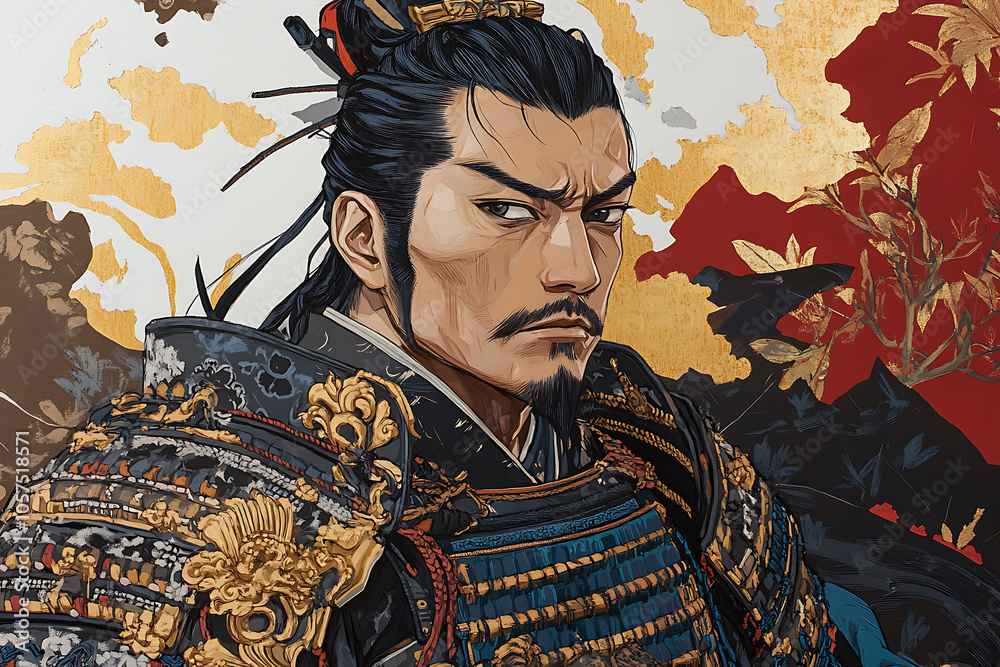 Fototapeta premium The illustration depicts Oda Nobunaga, the legendary 16th-century Japanese warlord and samurai, known for his ambition to unify Japan during the Sengoku period