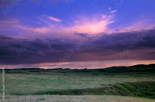 Ominous storm clouds over the East Block of Grasslands National Park in Saskatchewan; Saskatchewan, Canada