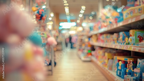 Wallpaper Mural A blurred image of the toy department in a department store, with toys and display shelves softly out of focus, providing a warm and busy shopping environment. Torontodigital.ca