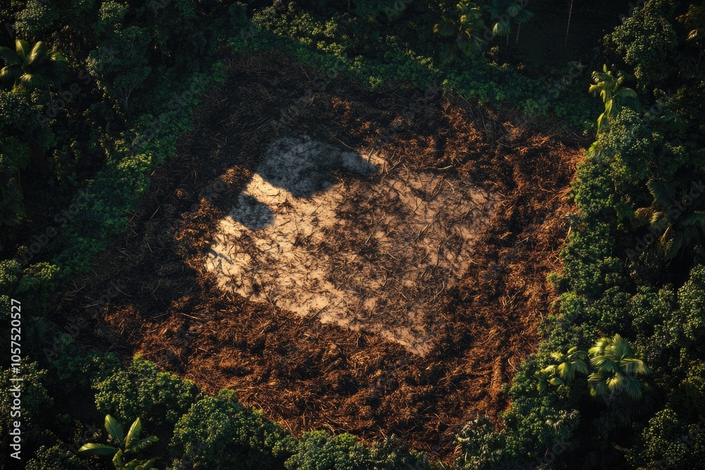 Fototapeta premium Aerial view shows impact of deforestation on environment and wildlife.
