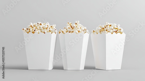 Isolated white popcorn box template mockup with custom graphics packaging. Popcorn basket on white background. 