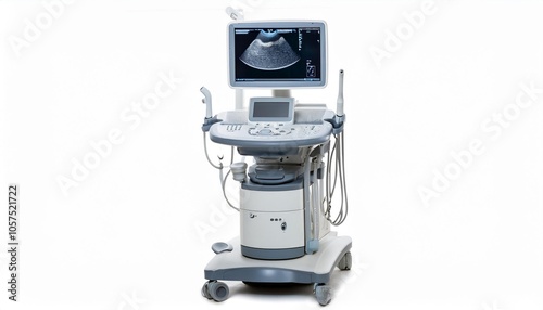 Ultrasound Machine on White Background Isolated. Full Shot of Medical Devices.