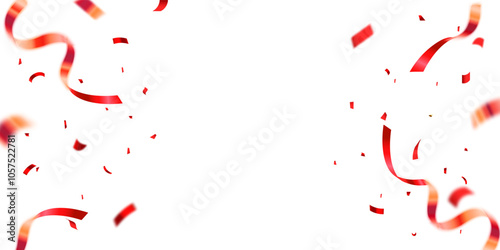 Red color confetti. Falling shiny blue confetti isolated on a white background. Bright festive tinsel of red color. Luxury greeting rich card.