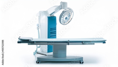 X Ray Machine on White Background Isolated. Full Shot of Medical Devices.