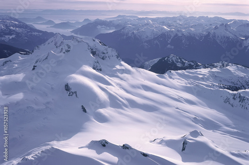 Aerial view of snow-covered Mount Garibaldi in Garibaldi Provincial Park, BC, Canada; British Columbia, Canada photo