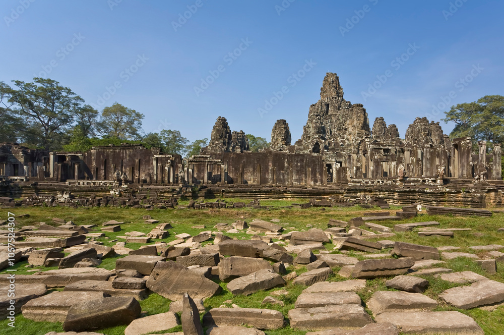 Bayon, a Buddhist Khmer temple in Angkor Thom, Angkor; Angkor Thom, Angkor, Siem Reap, Cambodia Bayon, a Buddhist Khmer temple in Angkor Thom, Angkor; Angkor Thom, Angkor, Siem Reap, Cambodia