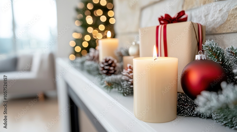 Festive Christmas Mantel Decor with Candles and Ornaments Festive Christmas Mantel Decor with Candles and Ornaments