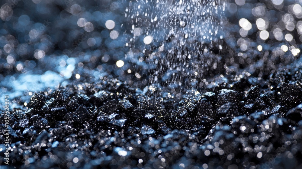 Water Spraying Over Dark Granular Surface Water Spraying Over Dark Granular Surface