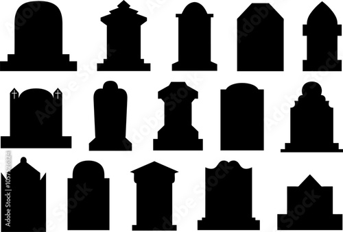 Collection of different gravestones illustration isolated on white