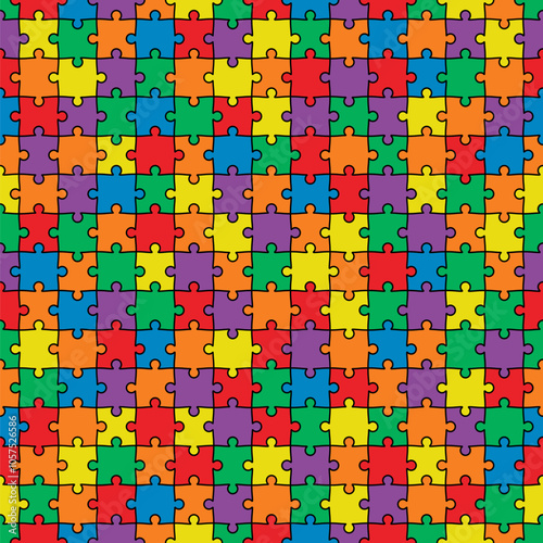 Colorful Seamless Pattern Out of Puzzle or Jigsaw Parts