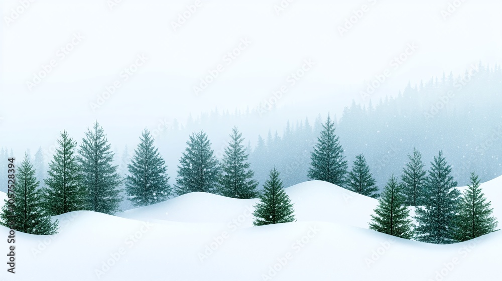 Fototapeta premium Artistic Watercolor Holiday Card with Winter Landscape