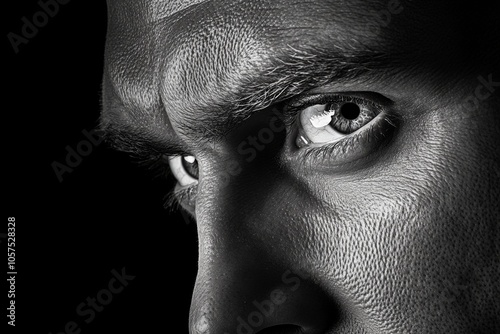 Close-up of a suspectâ€™s eyes shifting nervously, with tense lighting capturing the unease and suspicion in their expression, symbolizing intensity and mystery