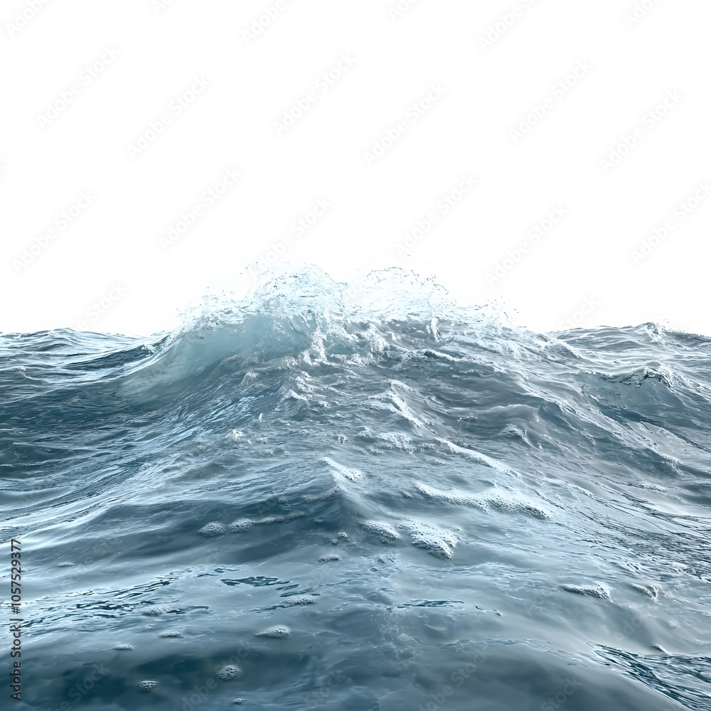 clear blue ocean wave water splashing, simple, 3D, daylight, white background, isolated, from below clear blue ocean wave water splashing, simple, 3D, daylight, white background, isolated, from below