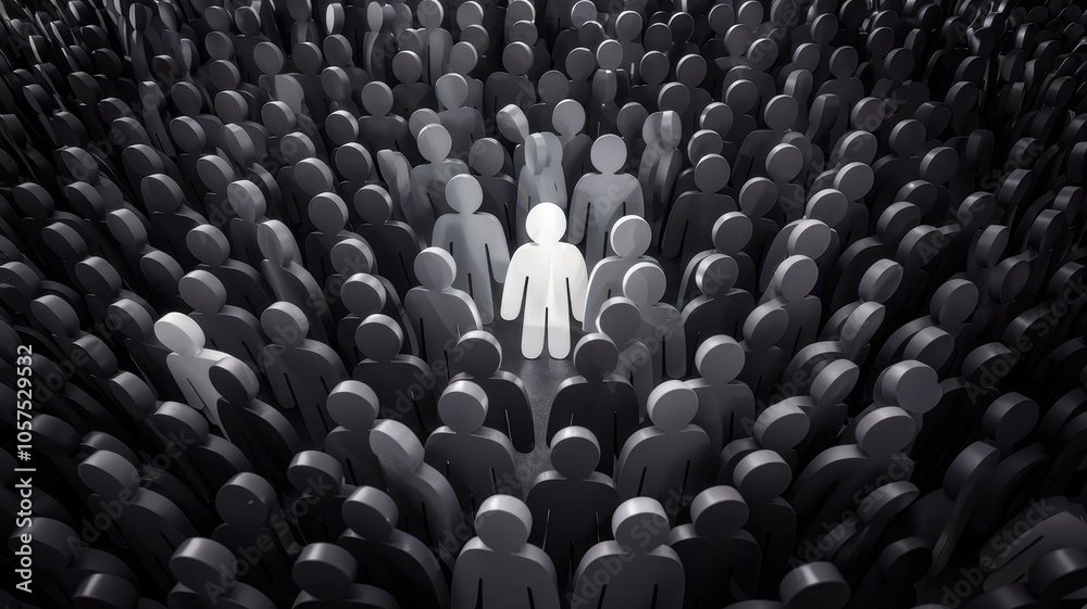 Obraz premium Black-and-white crowd scene with central figure facing viewer