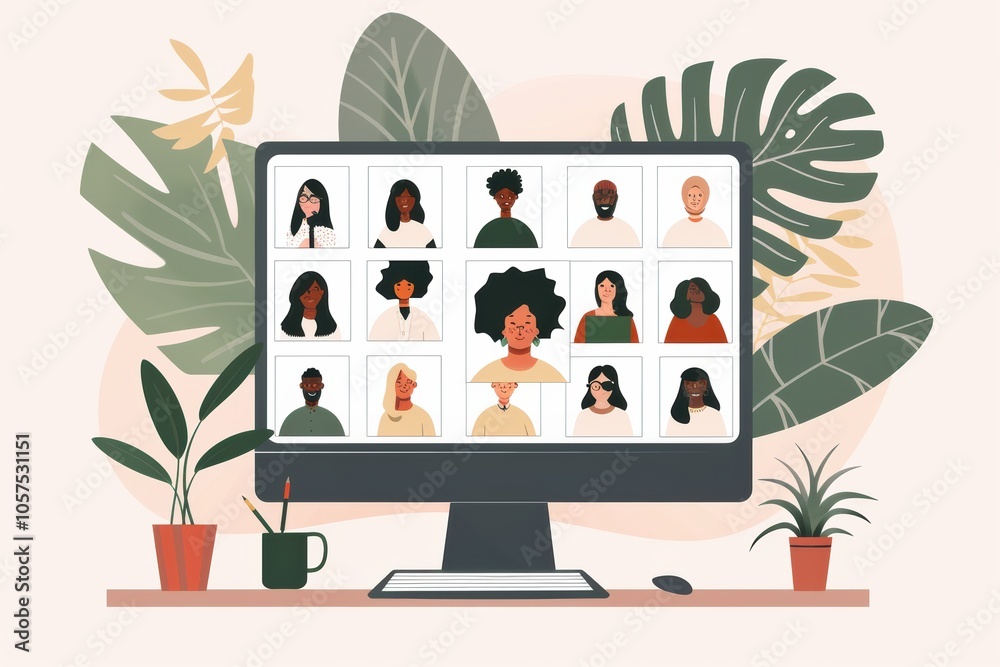 Remote employees engaging in a productive video call using conferencing software Remote employees engaging in a productive video call using conferencing software