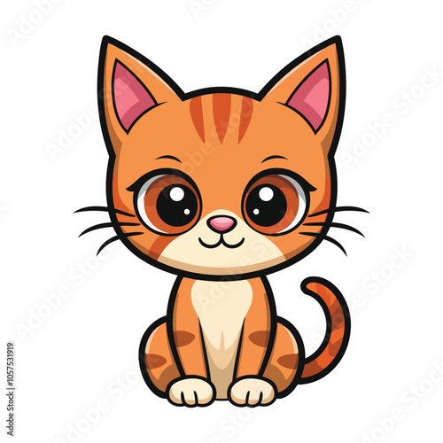 Vector Illustration of Cute Cartoon Cat Characters on Isolated Background. Adorable Cute Cartoon Orange Cat Vector Illustration.