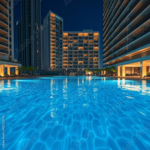 Water surface of swimming pool in hotel at night Condominium 