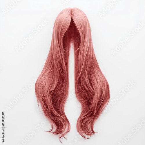 Women pink long wig isolated on a white background. photo