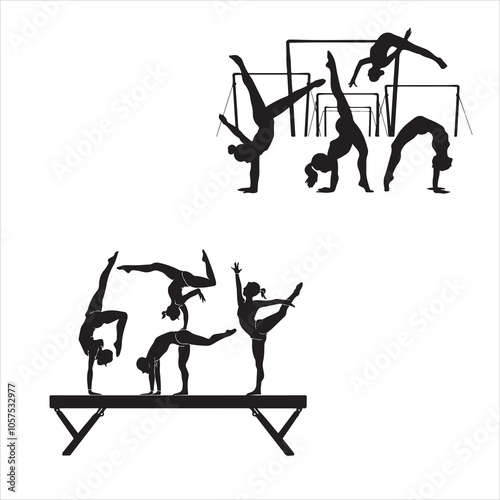 set of vector icon gymnast silhouette
