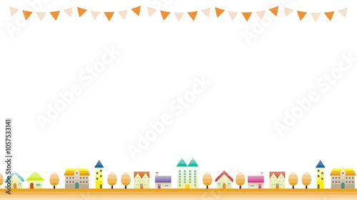 シンプルな街並みと都市の風景アニメーション　秋の景色