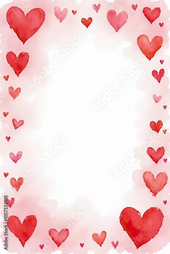 Red watercolor hearts border. Valentines day watercolor hearts banner. Heart frame
