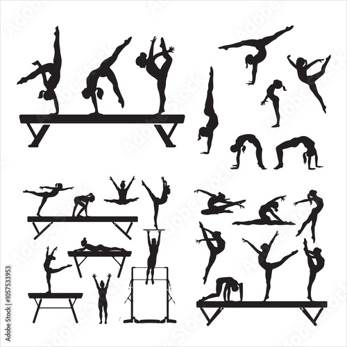 set of vector icon gymnast silhouette