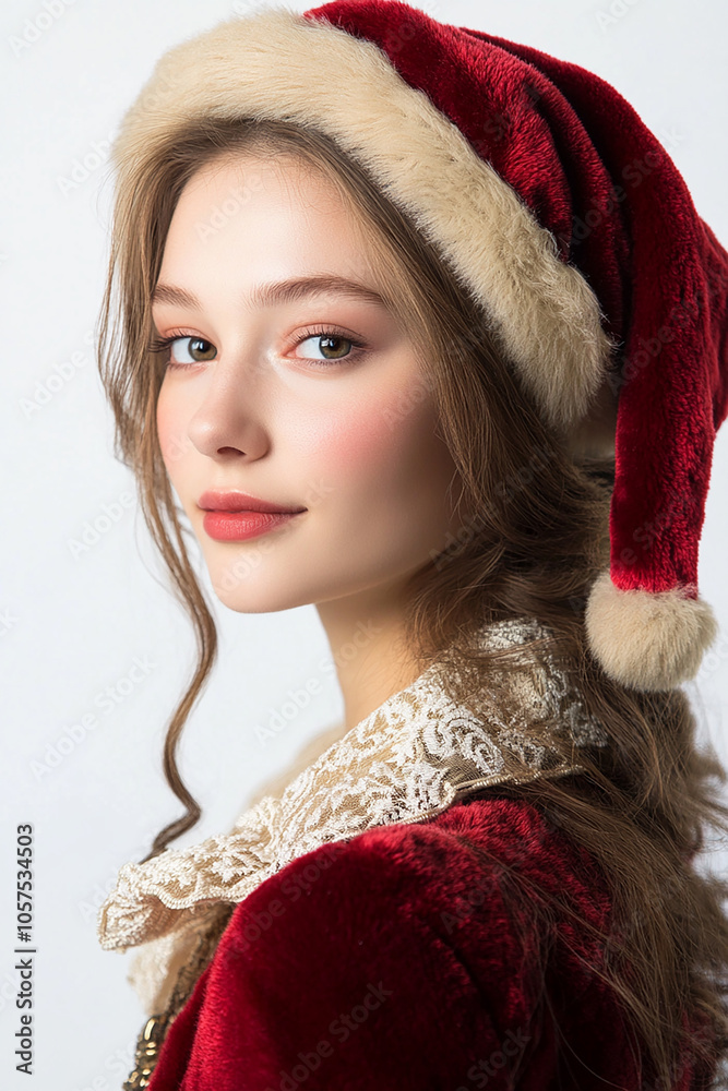 Young beautiful beauty Christmas dress on white background, Christmas beauty wallpaper Young beautiful beauty Christmas dress on white background, Christmas beauty wallpaper