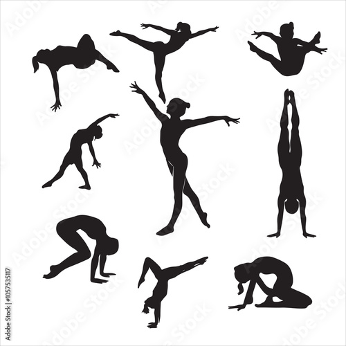 set of vector icon gymnast silhouette